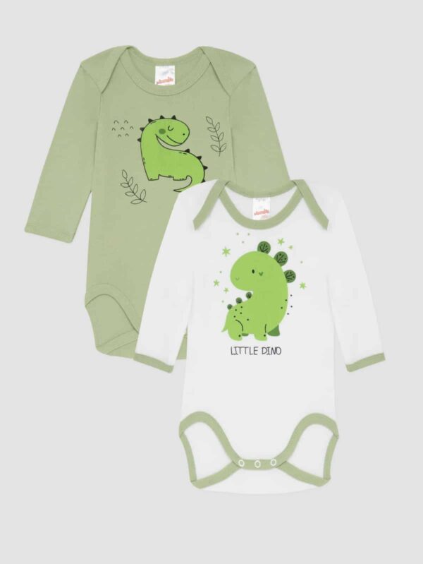 Παιδικό Φορμάκι Μακρύ Μανίκι Αγόρι Minerva 2τμχ Little Dino Βεραμάν-Λευκό