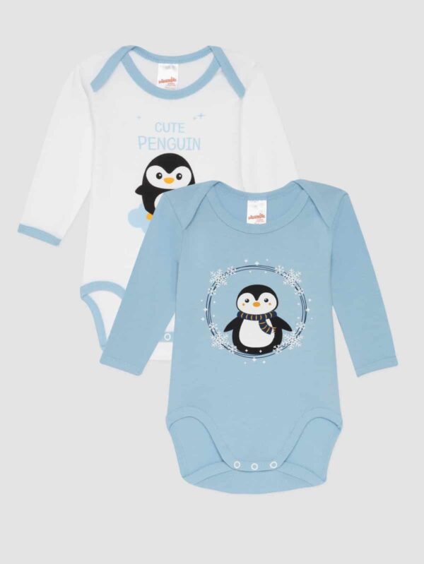 Παιδικό Φορμάκι Μακρύ Μανίκι Αγόρι 2τμχ Cute Penguin Σιέλ-Λευκό